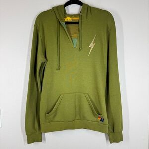 Aviator Nation Bolt V Neck Hoodie Sweatshirt Olive Green Women’s Size Large